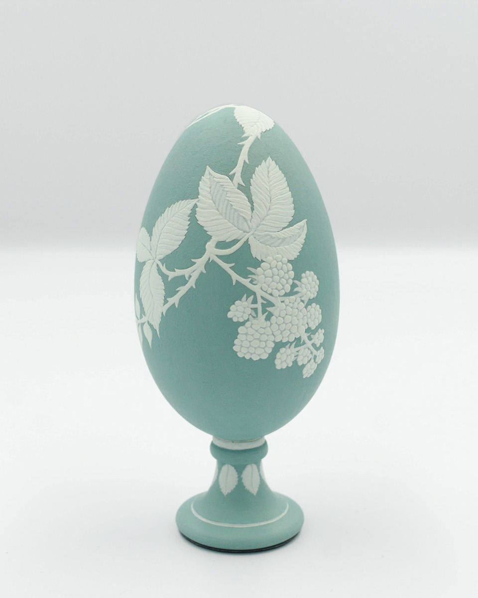 Green and white handpainted goose eggshell