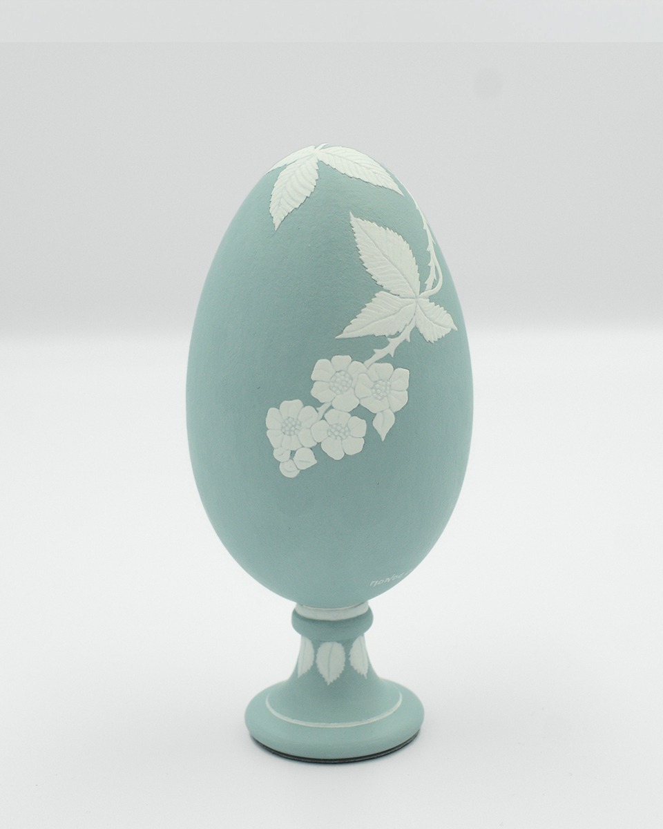 Green and white handpainted goose eggshell