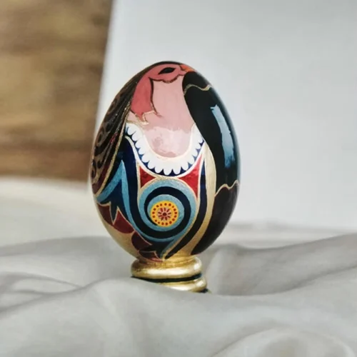 hen eggshell, cold enamels, acrylics, polymer clay